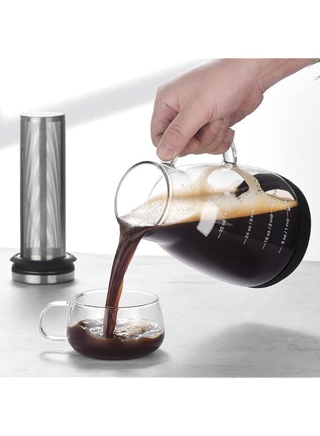 erorex Glass Cold Brew Coffee Maker Pot Jar With Tick Marks Stainless Steel Filter Ice Brewed Coffee Tea Infuser Pot Cold Kettle 960Ml A 960Ml - Image 4