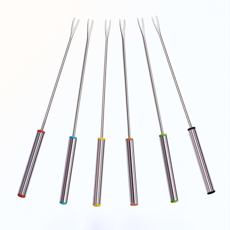 PUHETO Stainless Steel Fondue Forks Chocolate Dipping Fork with Heat Resistant Handle Colors 6P