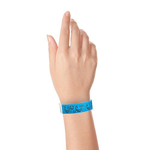 Wristco 500 WristCo Neon Blue Smiley Face Tyvek Wristbands for Events - ¾” x 10” - Waterproof Recyclable Comfortable Tear Resistant Paper Bracelets Wrist Bands for Concerts Festivals Admission Party - Image 4