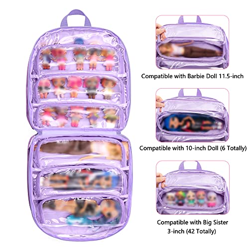 LoDrid Carrying Backpack Compatible with LOL Surprise Dolls All, Storage Case with 6 Clear Pockets for Dolls Organizer & Display, Purple, Bag Only (Patent Design) - Image 3
