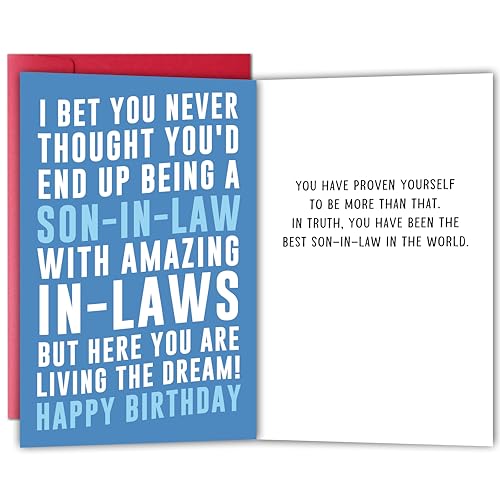Bewoow Funny Son-in-Law Birthday Card from Awesome In-Laws, Hilarious & Sarcastic Greeting for Him, Happy Birthday Card Gift for Son-in-Law Living the Dream, Fun Bday Gift for Men - Image 1