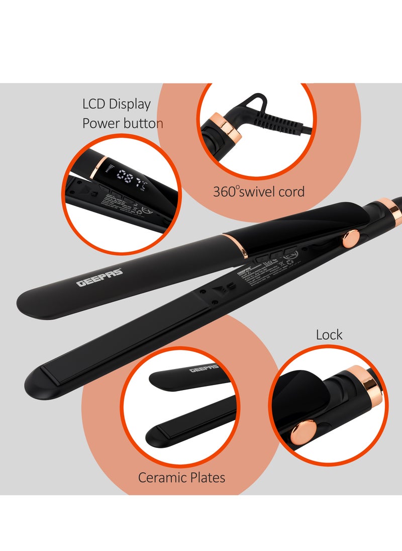 Professional Digital Hair Straightener- GHS86003| Slim Design With LED Display And Ceramic Coated Plate| Lockable Handle, Adjustable Temperature Control, 360-Degree Swivel Cord, ON/OFF Switch| Perfect