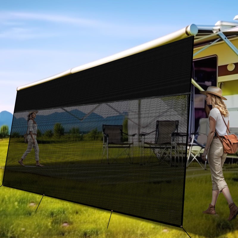 RVINGPRO RV Awning Shade Screen with Zipper 9 x 193 600D Oxford Top Mesh Bottom RV Sun Shade Screen for Awning RV Shade Complete Kits for Trailer Camper - Image 3