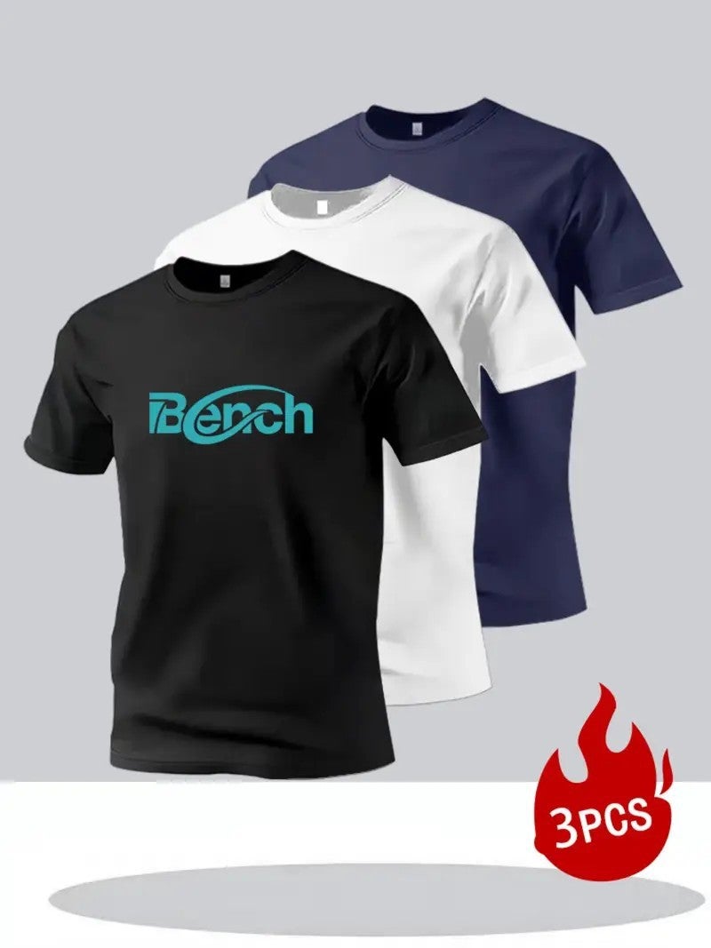 20253-Piece Set Of European Size Men'S T-Shirts, Solid Color Knitted Bird'S-Eye Fabric, Breathable, Round Neck, Short Sleeves, Bulk Order With Custom Printing - Image 1