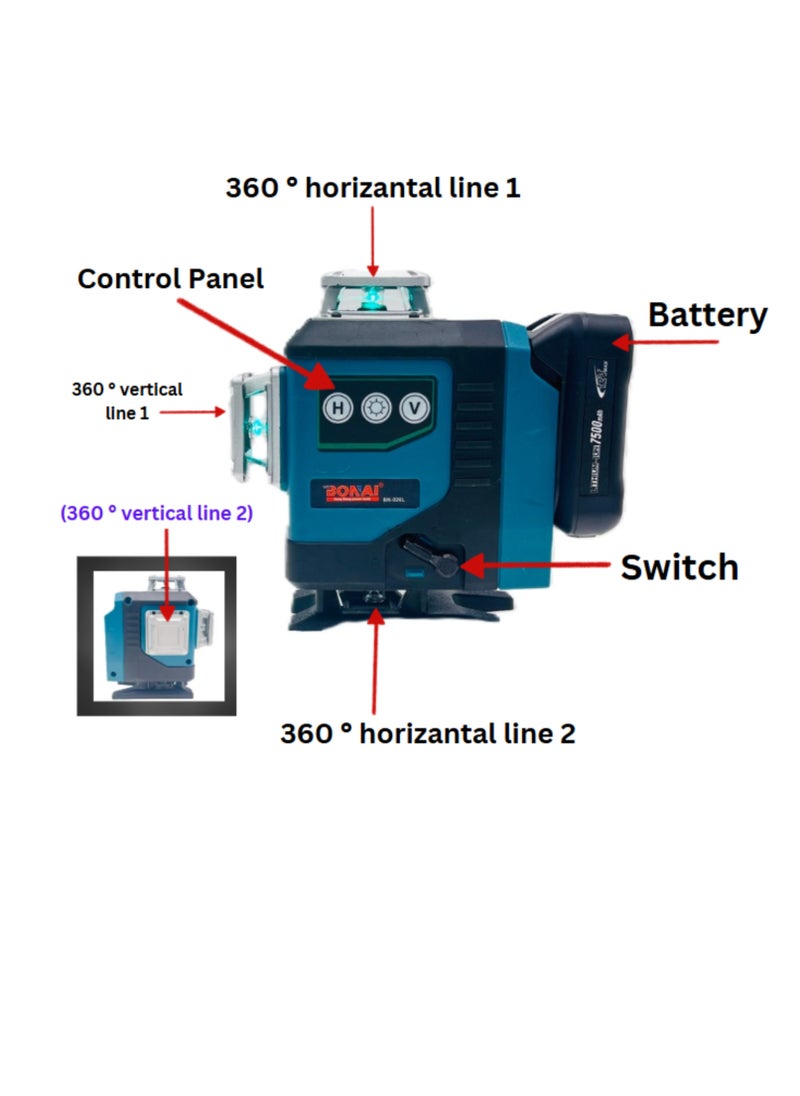 BONAI 16-Line 4D Green Beam Laser Level: High-Precision, Self-Leveling Tool for Indoor & Outdoor Projects  - Image 4