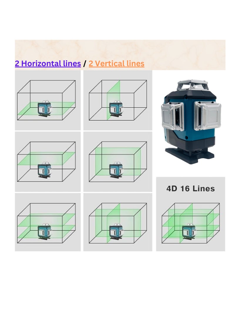 BONAI - 16-Line 4D Green Beam Laser Level: High-Precision, Self-Leveling Tool for Indoor & Outdoor Projects - Image 1