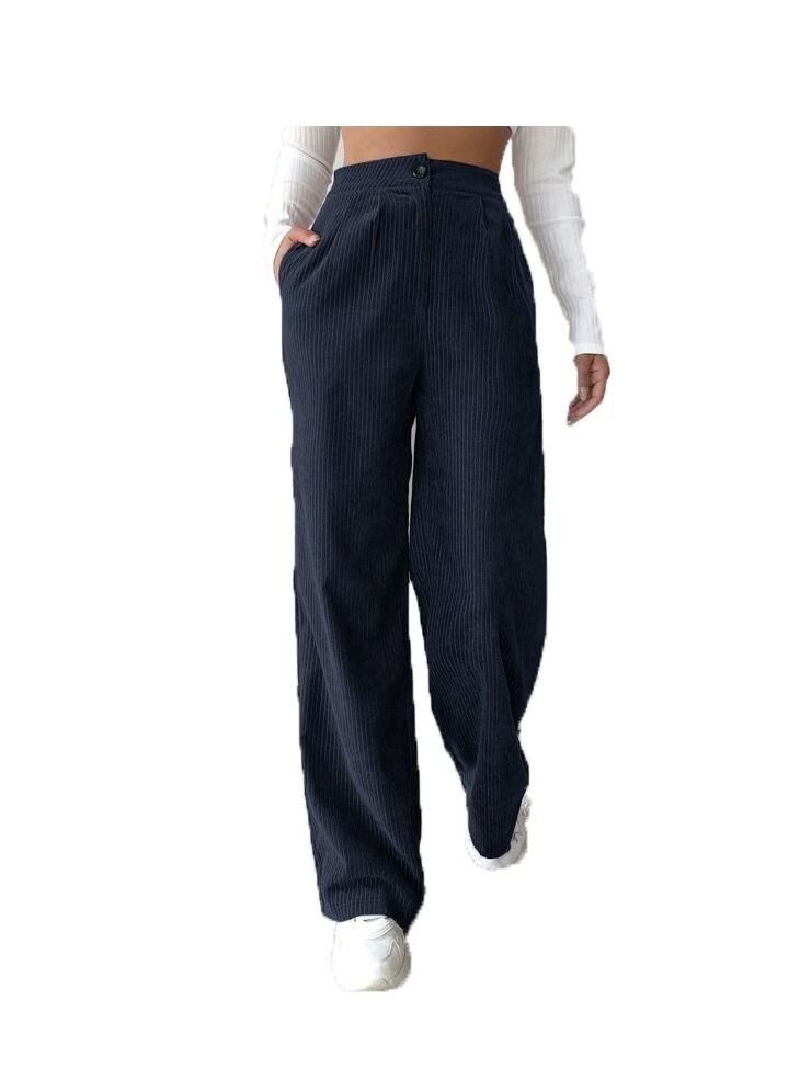 Loquat Women's Fashion New Solid Color Casual Corduroy High Waist Straight Pants 