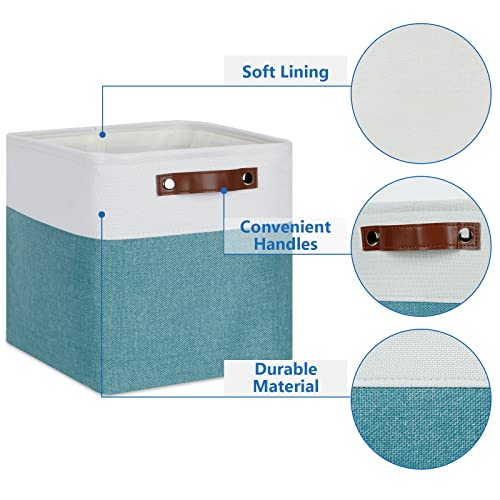 Temary 11 Inch Cube Storage Bins Cubes Storage Baskets 4 Pack Fabric Baskets for Gift Empty, Collapsable Fabric Storage Cubes Basket for Storage clothes, Teal Storage Bins for Shelves (White&Teal) - Image 3