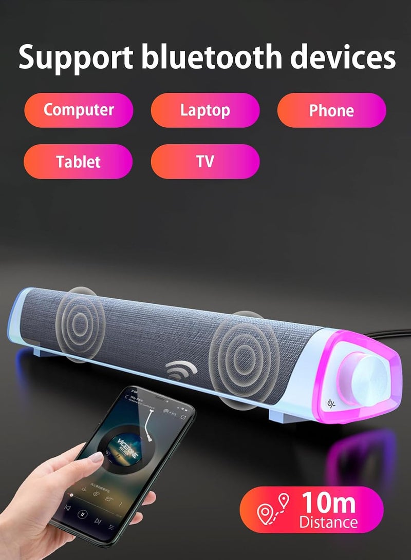 Bluetooth- Computer Speaker, RGB Computer Sound Bar Desktop Speaker, 3D Stereo Surround Sound Box with Volume Knob 3.5mm Audio Input for Desktop PC Laptop Smartphone Tablet. - Image 5