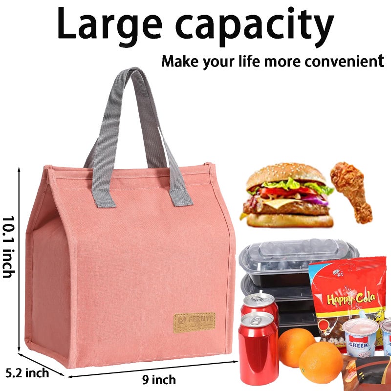 FERNYE Lunch Bag for Women/Men,Waterproof Reusable Portable Lunch Tote,Lunch Box Bag.Thermal Cooler Bag Ideal for Work/Party/l/Travel/Picnic (Light Pink) - Image 5