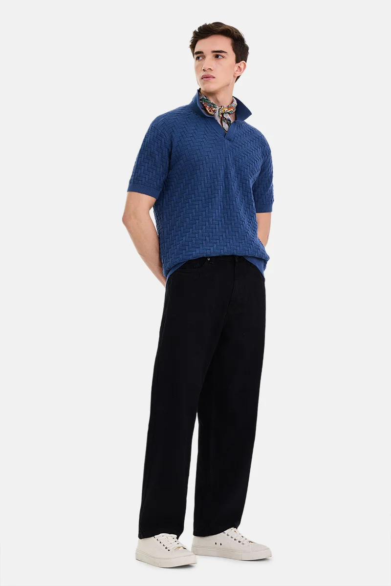 SNITCH Black Solid Loose Fit Streetwear Jeans