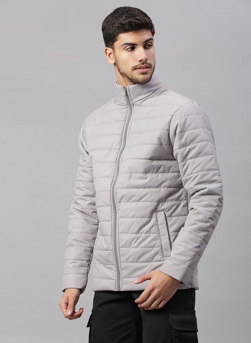 Dennis Lingo Grey Regular Fit Men's Solid Polyester Jacket with Spread Collar and Full Sleeves  - Image 2
