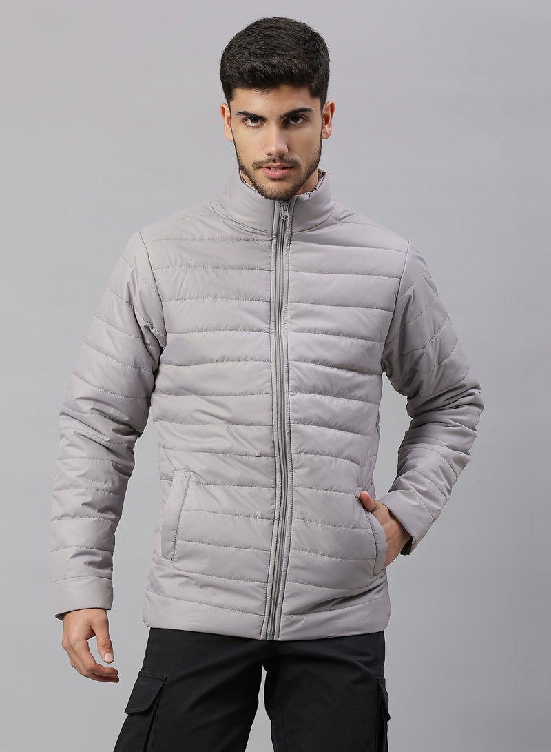 Dennis Lingo Grey Regular Fit Men's Solid Polyester Jacket with Spread Collar and Full Sleeves  - Image 1