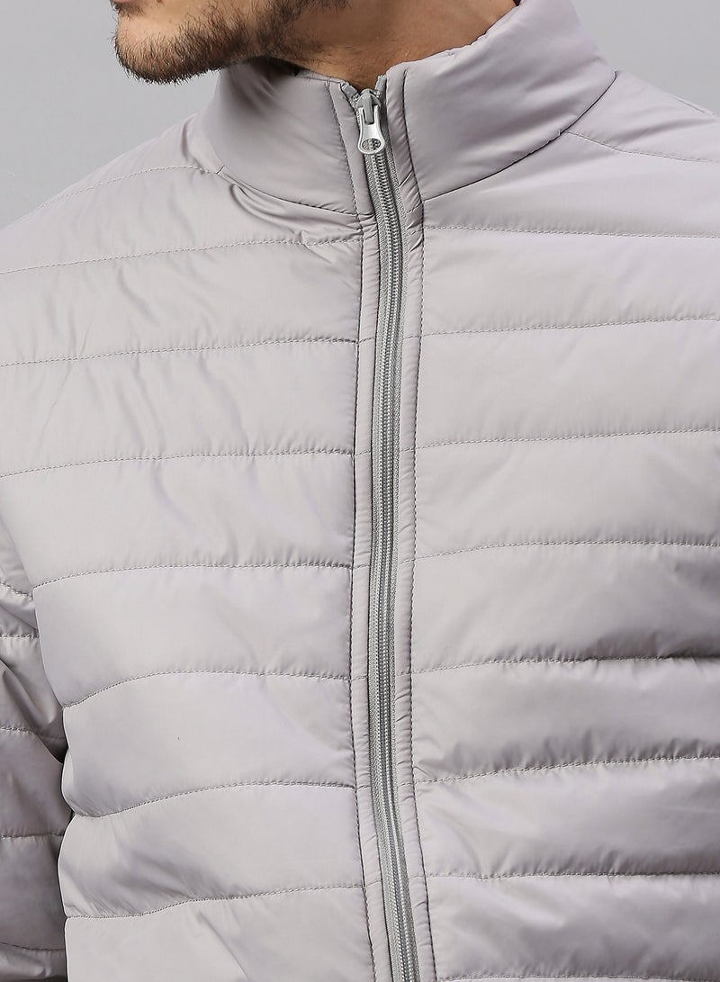 Dennis Lingo Grey Regular Fit Men's Solid Polyester Jacket with Spread Collar and Full Sleeves  - Image 5