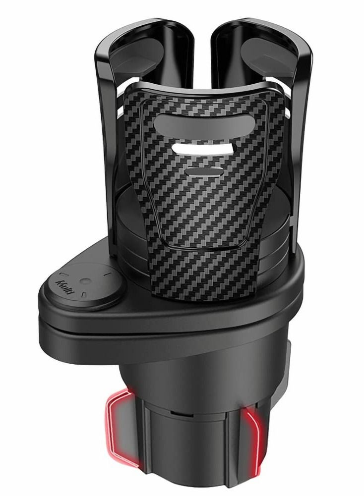 SYOSI Car Cup Holder Expander Adapter, 2 in 1 Universal 360° Adjustable Water Bottle Drink Popcorn Instant Noodle Box Storage Racks for Two Cups (Carbon Fibre) - Image 1