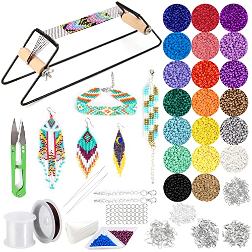 PP OPOUNT Bead Loom Kit, Beading Supplies with 9700 PCS Seed Beads, Tray, Scissors Making Accessories, Beading Loom Kits for Adults Jewelry Making Bracelets Belts - Image 1