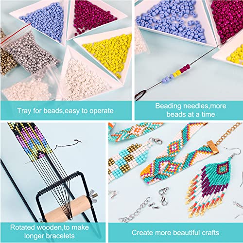 PP OPOUNT Bead Loom Kit, Beading Supplies with 9700 PCS Seed Beads, Tray, Scissors Making Accessories, Beading Loom Kits for Adults Jewelry Making Bracelets Belts - Image 5