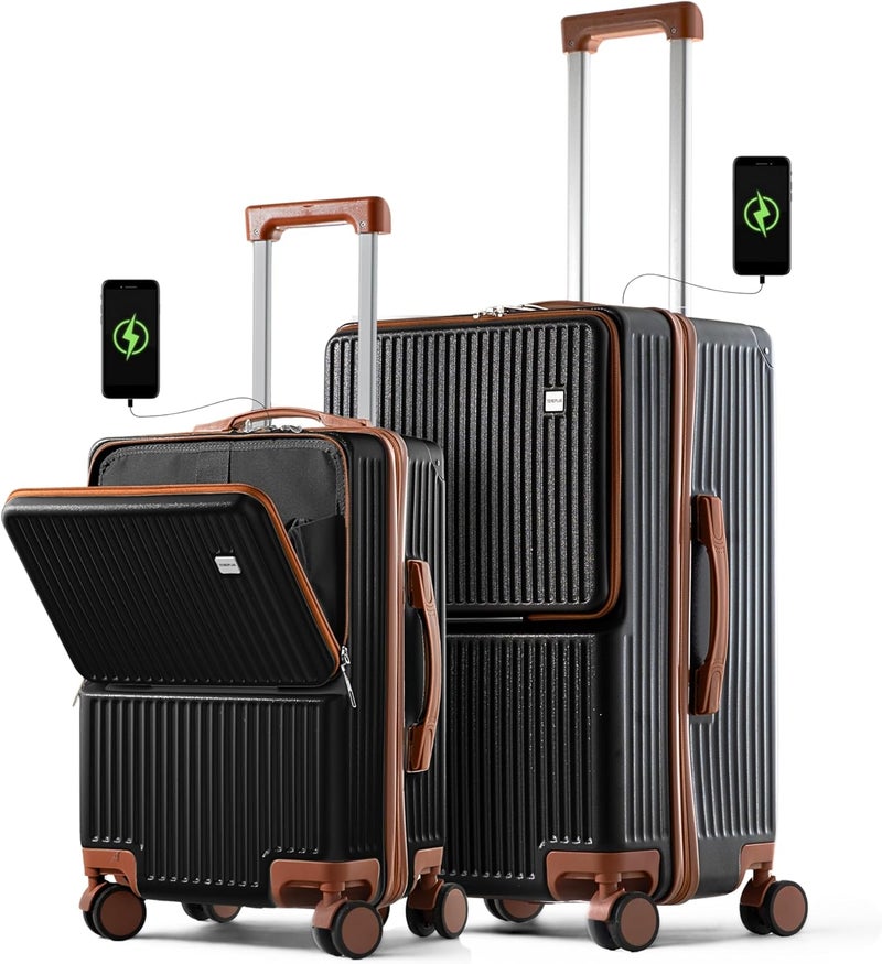 TEREPLUS® 20/24 Inches Luggage Set with USB Charging (Black & Mocha) - Image 1