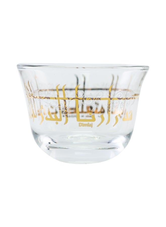 Dimlaj 6-Piece Elegant Design Luxurious Arabic Glass Coffee Cup Set Clear and Gold 68 ml DJ-42806 - Image 1