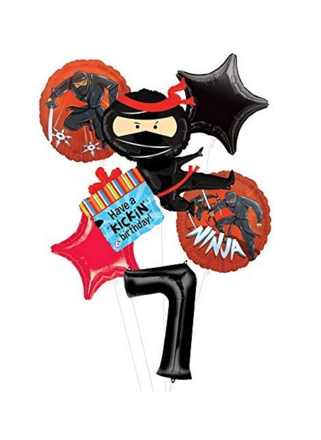 Mayflower Products Mayflower Ninja Birthday Party Supplies Have A Happy Kickin 7Th Birthday Balloon Bouquet Decorations  - Image 1