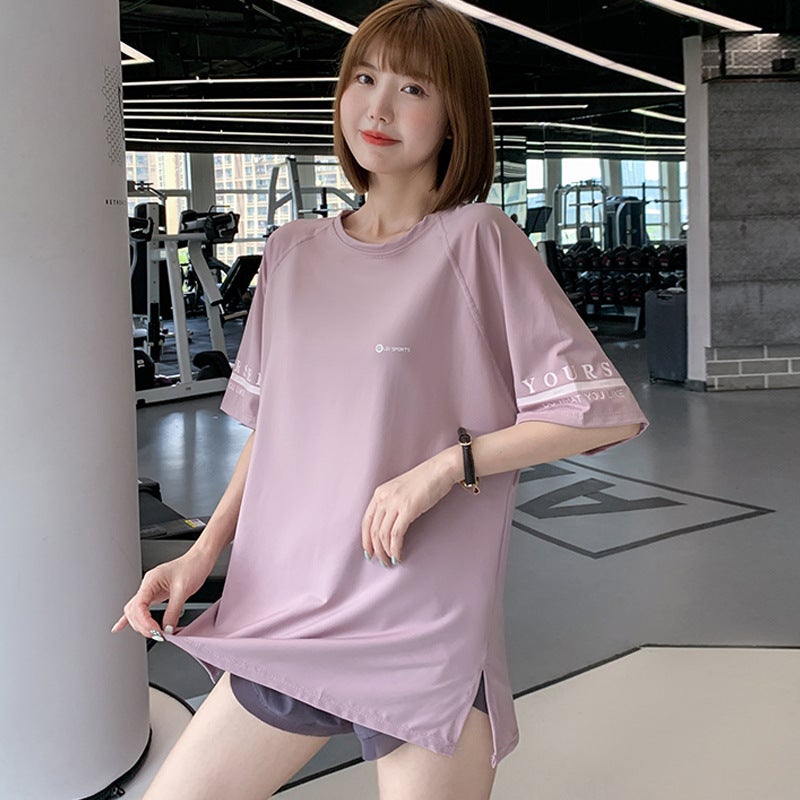Generic Plus Size Yoga T-Shirt Quick Dry Fitness Top 884# pink short sleeve [single piece]]