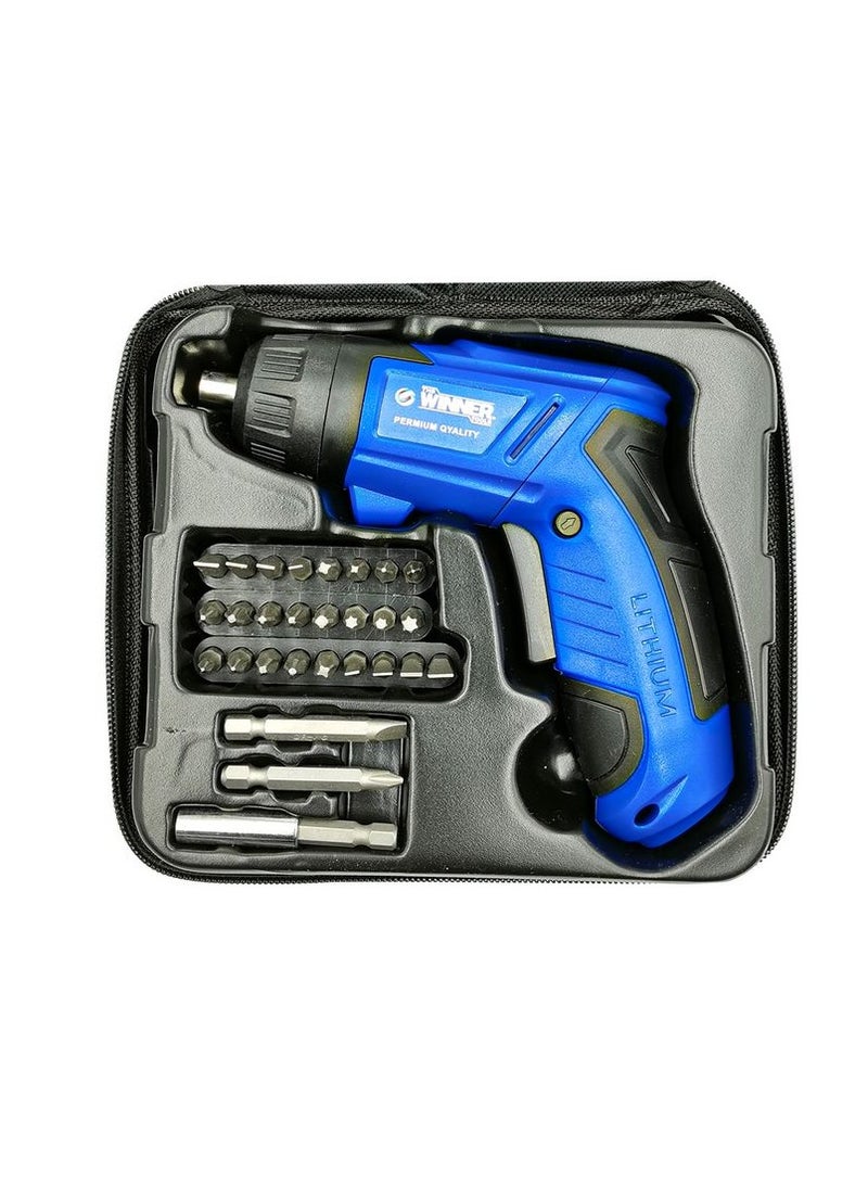 وينر طقم مفكات كهربائية لاسلكية من 29 قطعة من Winner Tools مع صندوق أدوات أزرق مفك براغي لاسلكي 3.6 فولت 1300 مللي أمبير في الساعة - Image 3