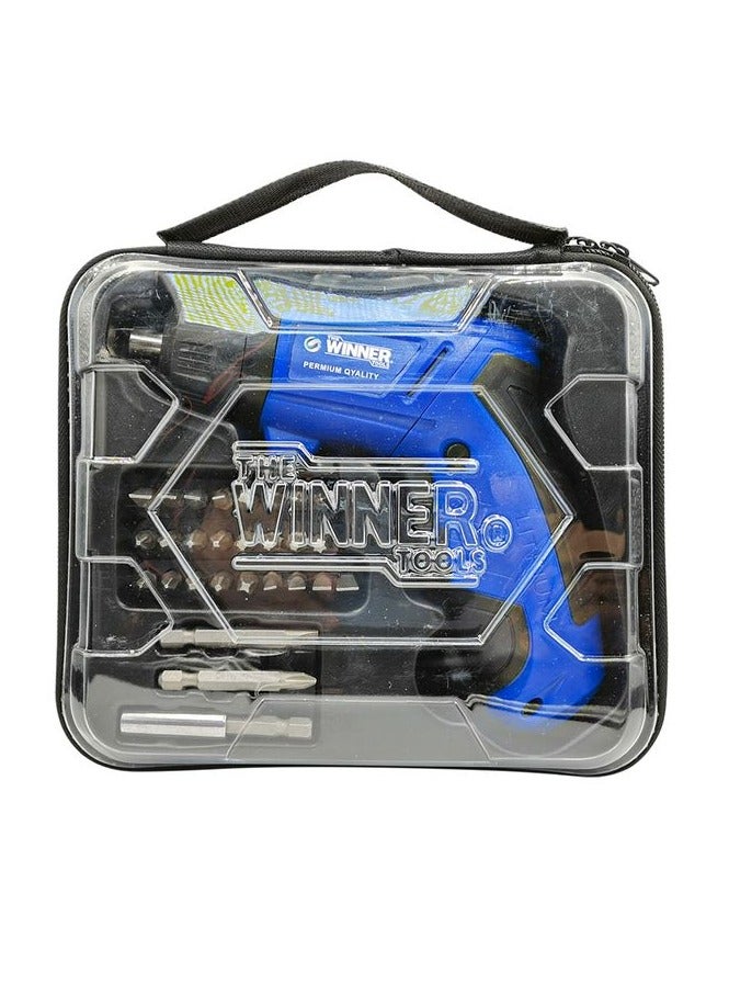 وينر طقم مفكات كهربائية لاسلكية من 29 قطعة من Winner Tools مع صندوق أدوات أزرق مفك براغي لاسلكي 3.6 فولت 1300 مللي أمبير في الساعة - Image 2