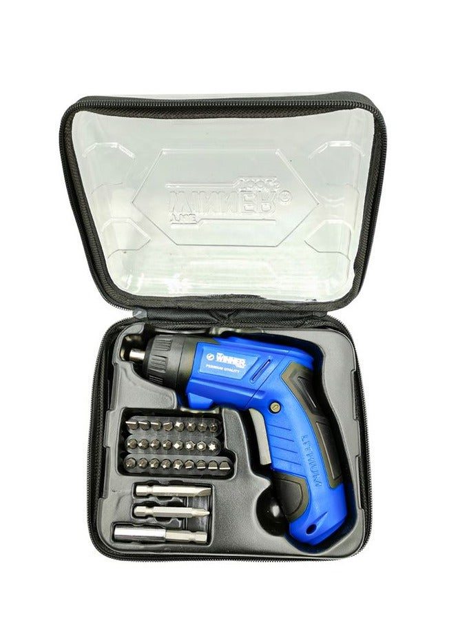 وينر طقم مفكات كهربائية لاسلكية من 29 قطعة من Winner Tools مع صندوق أدوات أزرق مفك براغي لاسلكي 3.6 فولت 1300 مللي أمبير في الساعة - Image 1