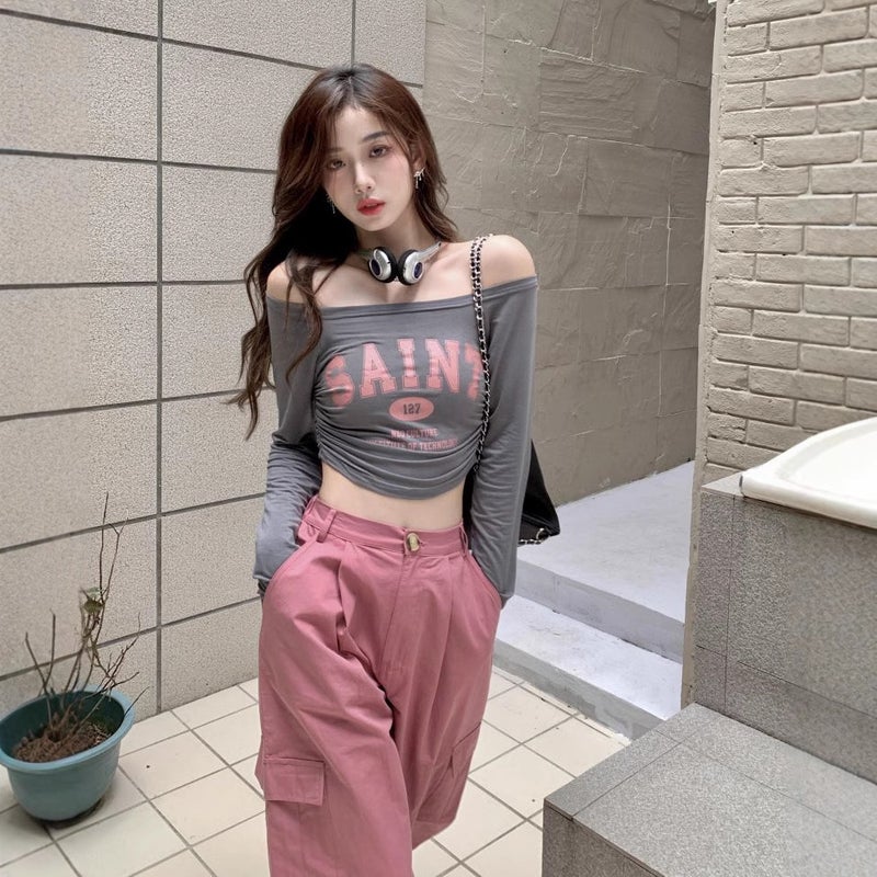 Southeast Asia New Style T-Shirt For Women, Pure Desire Girl Short One-Shoulder Top, Chic Tight Long-Sleeved T-Shirt - Image 2