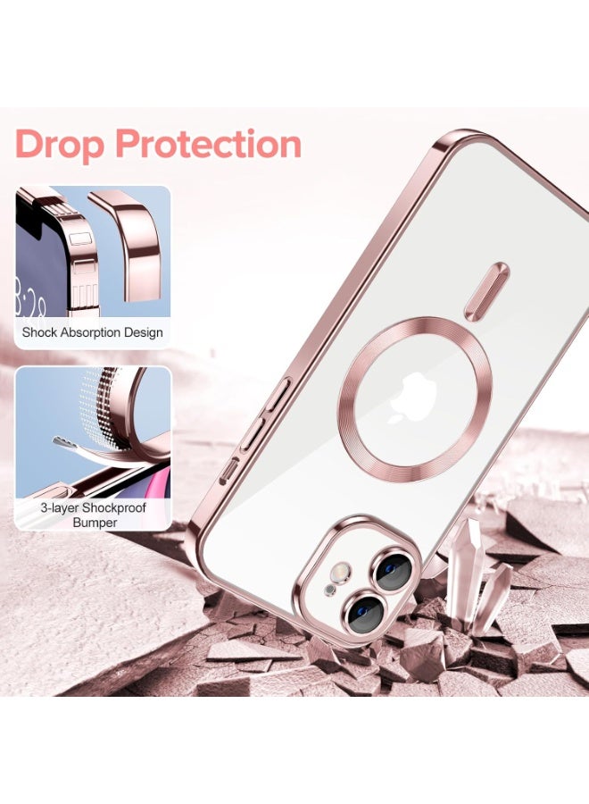 Electroplated Case For Iphone 11 Camera Lens Full Protection Compatible with MagSafe Wireless Charging, Shockproof Soft TPU Phone Magnetic Cover (Rose Gold) - Image 3