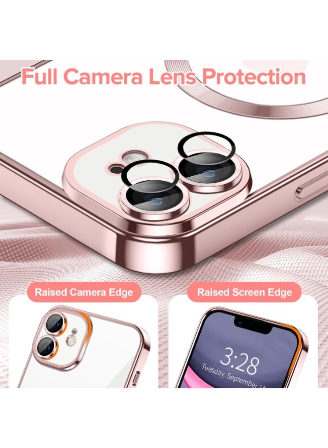 Electroplated Case For Iphone 11 Camera Lens Full Protection Compatible with MagSafe Wireless Charging, Shockproof Soft TPU Phone Magnetic Cover (Rose Gold) - Image 4
