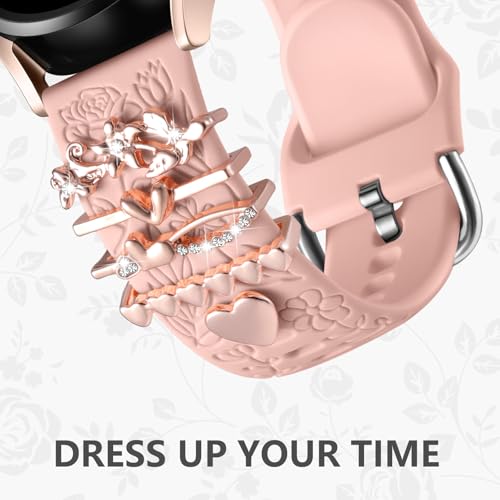 DaQin Flower Engraved Band Compatible with Samsung Galaxy Watch 7 Band/FE 6 5 4 40mm 44mm,Galaxy Active 2, 20mm Watch Band Soft Silicone Replacement Strap with Decorative Charms Accessories Women - Image 4