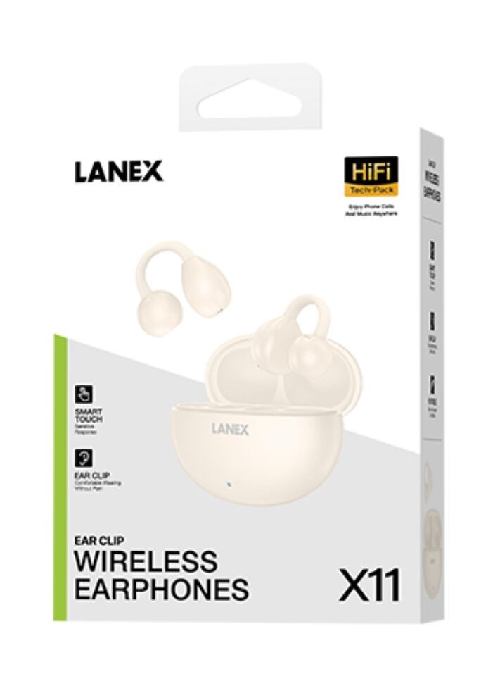 LANEX - LANX X11 Wireless Bluetooth Earphone with Sport Ear Hook Earbuds Sports Earphones (Beige) - Image 1