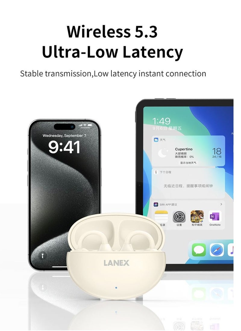 LANEX - LANX X11 Wireless Bluetooth Earphone with Sport Ear Hook Earbuds Sports Earphones (Beige) - Image 1