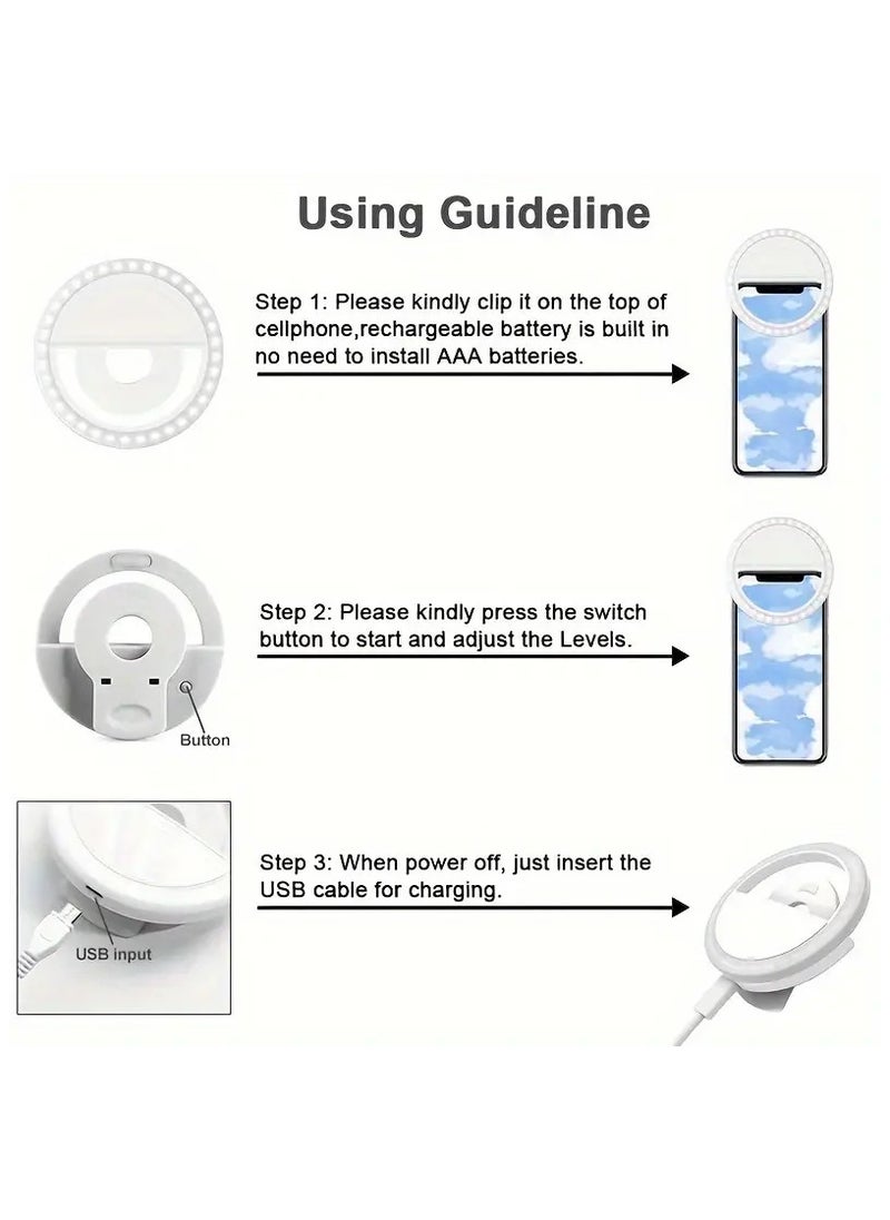 Portable LED Selfie Ring Light with 3-Level Brightness – USB Rechargeable, Battery Operated, or Handheld Photography Fill Light for Live Streaming, Video Calls, and Outdoor Use, Selfie Enhancement | Aesthetic Lighting | LED Light Technology  - Image 4