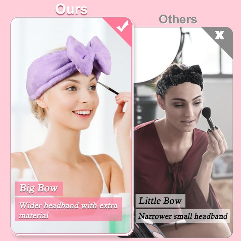Shintop Spa Headband, Soft Makeup Headband with Cute Bow Elastic Face Wash Hairband for Skincare Facial Mask Showersï¼ˆPurpleï¼‰ - Image 2