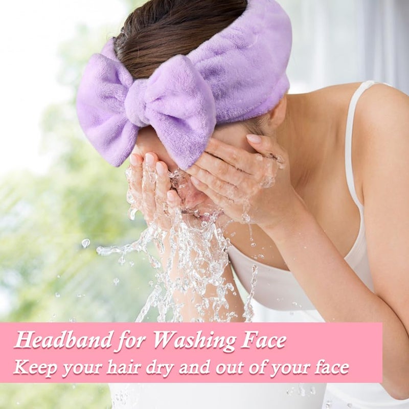 Shintop Spa Headband, Soft Makeup Headband with Cute Bow Elastic Face Wash Hairband for Skincare Facial Mask Showersï¼ˆPurpleï¼‰ - Image 4