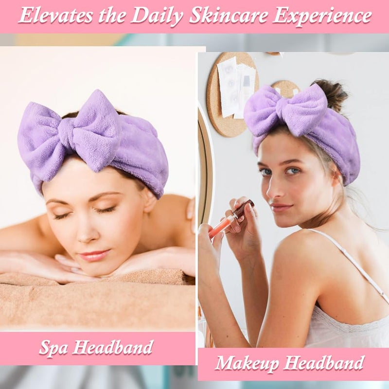 Shintop Spa Headband, Soft Makeup Headband with Cute Bow Elastic Face Wash Hairband for Skincare Facial Mask Showersï¼ˆPurpleï¼‰ - Image 5