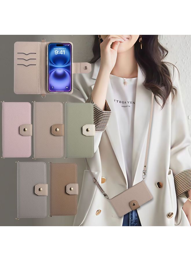 IPhone16 Litchi Pattern Multifunctional Mobile Phone Case Suitable For Google 9pro Card-in Hand Account Type 12 Case-Color:Matcha Green-Applicable Models:iphone15 Pro Max - Image 2