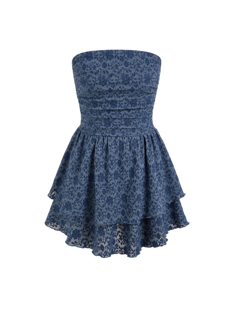CIDER Women's Cocktail Mini Dress Lace Floral Tube Ruched Sleeveless Strapless Party Bodycon Dress for Summer Trendy - Image 1