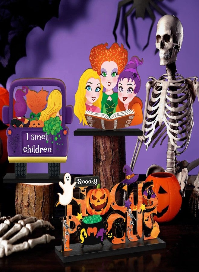 CIOEY 3 Pieces Hocus Pocus Halloween Table Sign Decorations, Halloween Witch Sisters Wooden Centerpiece Table Signs Truck I Smell Children for Kitchen Home Halloween Party Supplies - Image 4