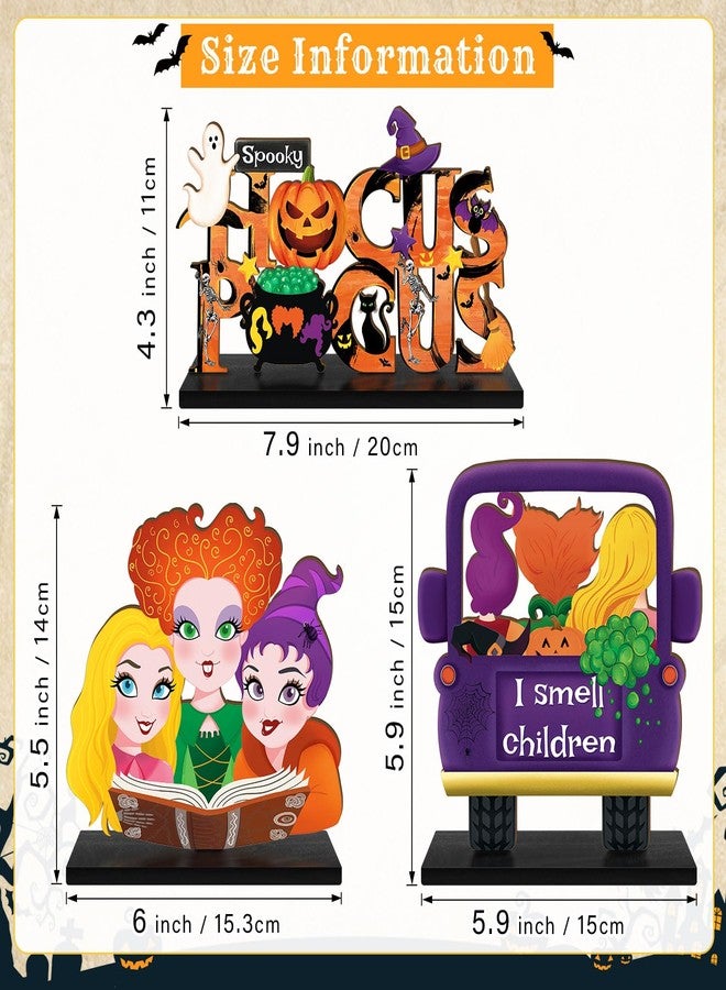 CIOEY 3 Pieces Hocus Pocus Halloween Table Sign Decorations, Halloween Witch Sisters Wooden Centerpiece Table Signs Truck I Smell Children for Kitchen Home Halloween Party Supplies - Image 2