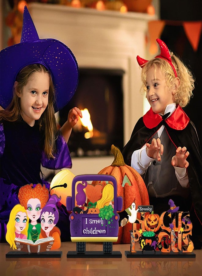 CIOEY 3 Pieces Hocus Pocus Halloween Table Sign Decorations, Halloween Witch Sisters Wooden Centerpiece Table Signs Truck I Smell Children for Kitchen Home Halloween Party Supplies - Image 5