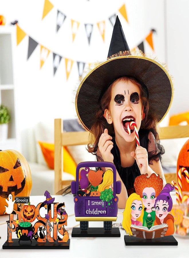 CIOEY 3 Pieces Hocus Pocus Halloween Table Sign Decorations, Halloween Witch Sisters Wooden Centerpiece Table Signs Truck I Smell Children for Kitchen Home Halloween Party Supplies - Image 3