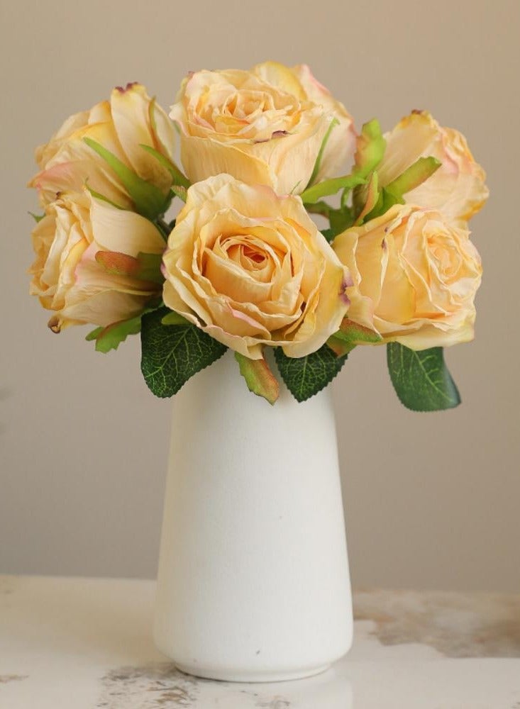 Artificial Burnt-edge Rose Bouquet, Luxury Faux Dried Flower Arrangement, wedding bouquet, Decorative Hand-tied Rose Bunch for Home Decor, European Style Garland, Wedding Arch & Outdoor Ceremony Decoration, Multiple Styles Available - Image 1