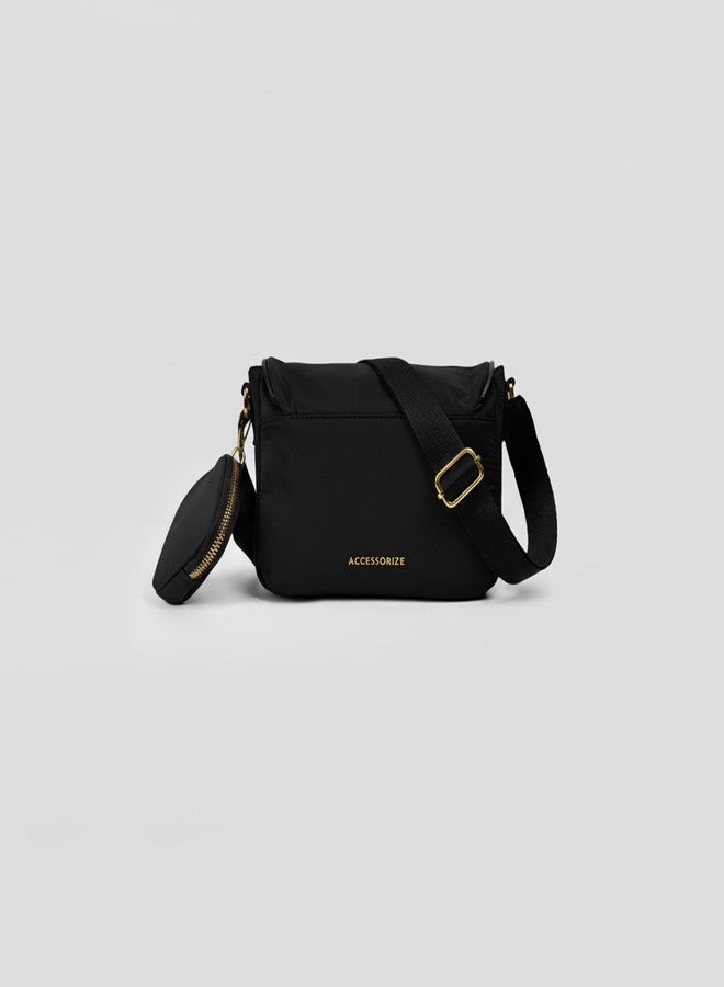 Accessorize London Women's Black Kourtney Nylon Sling | water-resistant Mini Shoulder Bag with Detachable Sling Strap | Stylish Casual & Travel Handbag - Image 5