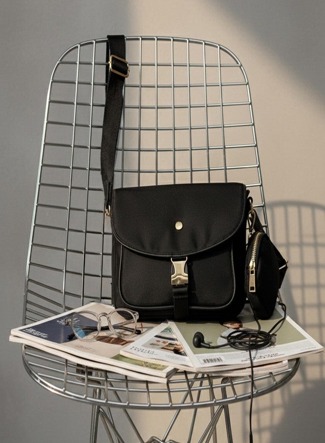 Accessorize London Women's Black Kourtney Nylon Sling | water-resistant Mini Shoulder Bag with Detachable Sling Strap | Stylish Casual & Travel Handbag - Image 4