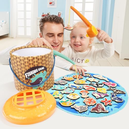 TOP BRIGHT لعبة الصيد Montessori للأطفال من TOP BRIGHT - ألعاب صيد خشبية مغناطيسية للأطفال هدايا للأولاد والبنات بعمر 3 سنوات، مهارات حركية دقيقة للأطفال الصغار - Image 2