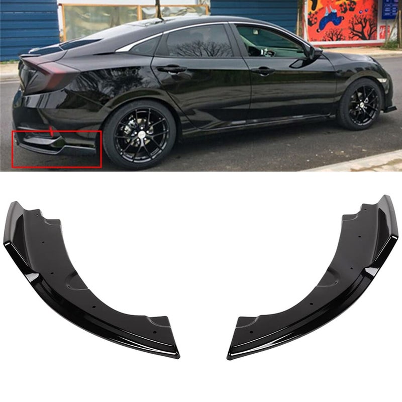 SCITOO Glossy Black Left Right Rear Bumper Canard Splitter Diffuser Valence Lower Spoiler Lip Bumper Splitters Aprons Fit for 2016-2019 for Honda Civic 4 Door Sedan Model - Image 1