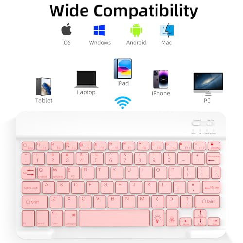XIWMIX Ultra-Slim Wireless Bluetooth Keyboard-7 Colors Backlit Universal Rechargeable Portable Keyboard for iPad 10th/9th/8th/iPad Pro/Air/Mini/Galaxy Tablet & Other iOS Android Windows Devices-Pink - Image 2